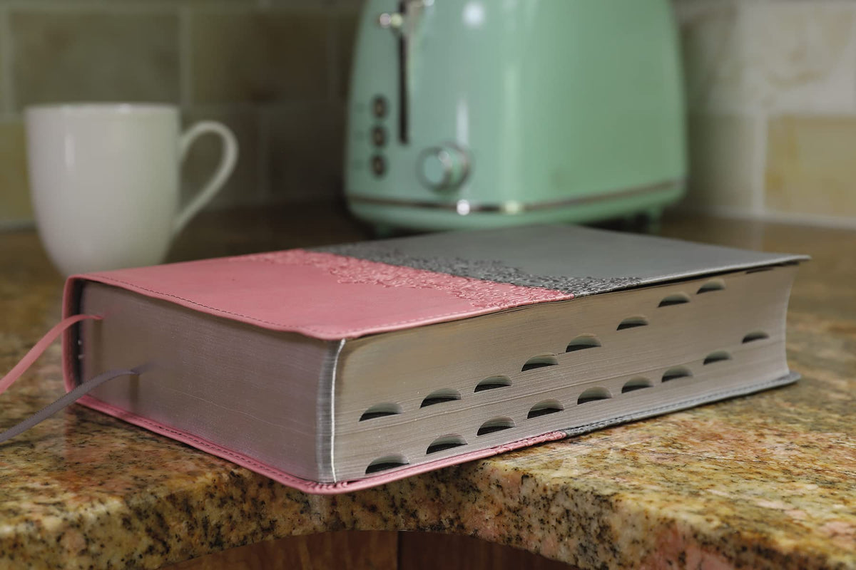NIV, Life Application Study Bible, Third Edition, Leathersoft, Gray/Pink, Red Letter, Thumb Indexed