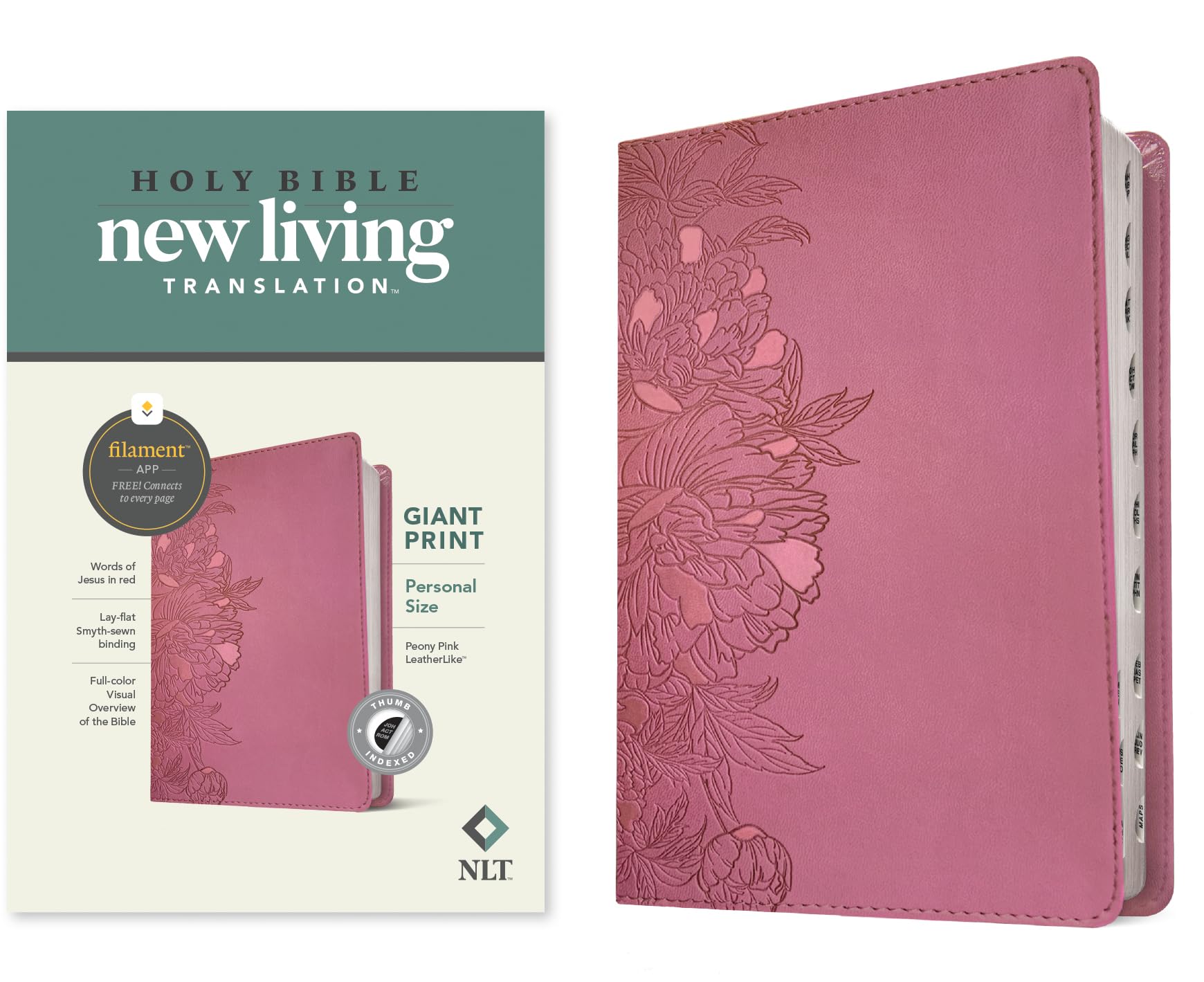 NLT Personal Size Giant Print Bible, Filament Enabled (LeatherLike, Peony Pink, Indexed, Red Letter): Includes Free Access to the Filament Bible App ... Notes, Devotionals, Worship Music, and Video