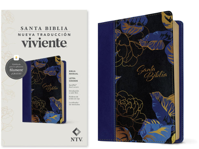 Biblia manual NTV, letra grande con Filament (SentiPiel, Azul oscuro, Letra Roja) (Spanish Edition)