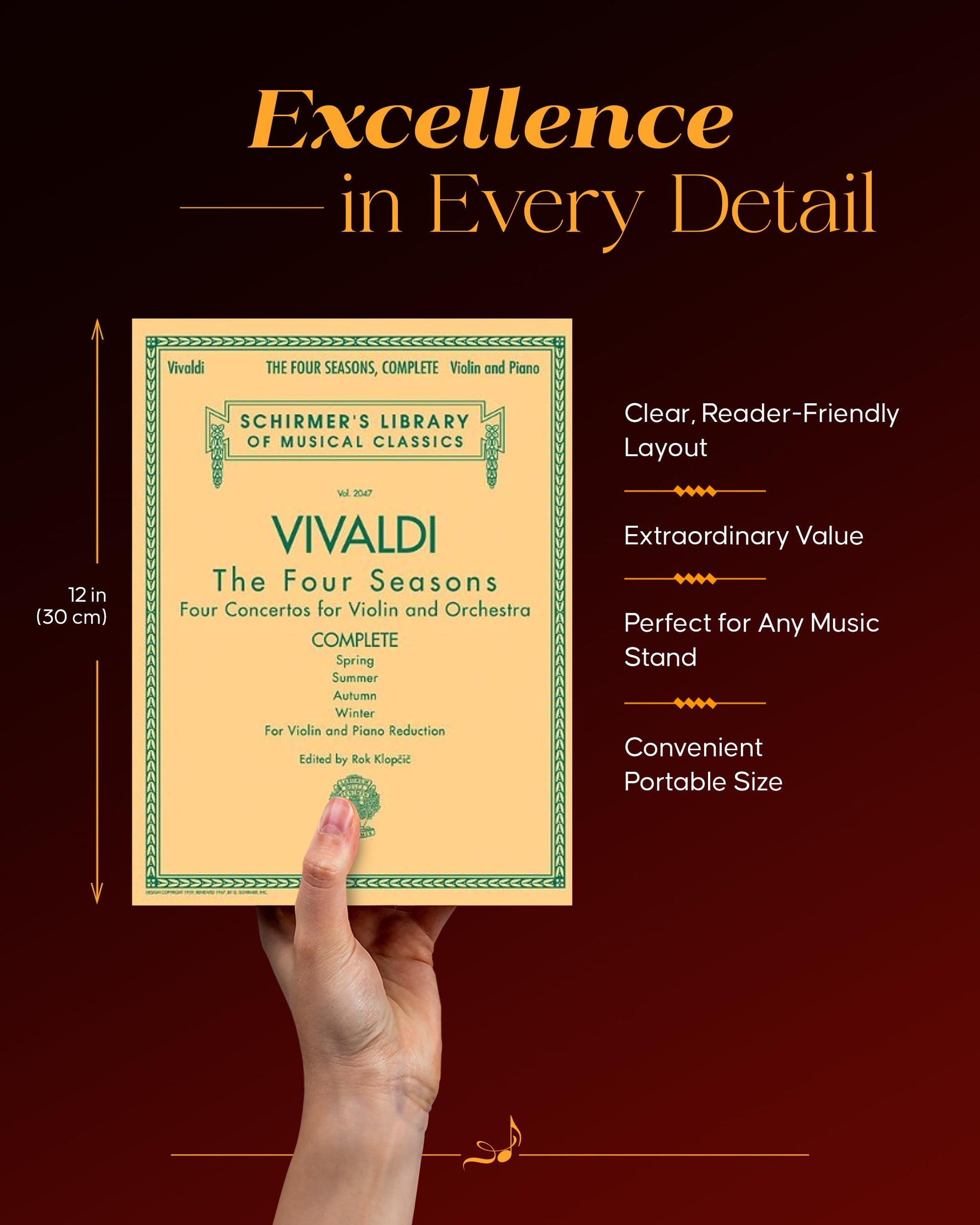 Vivaldi: The Four Seasons Complete  Violin and Piano Sheet Music Book  Baroque Masterpiece Collection for Students, Teachers, and Classical Musicians  Schirmer Library Volume 2047