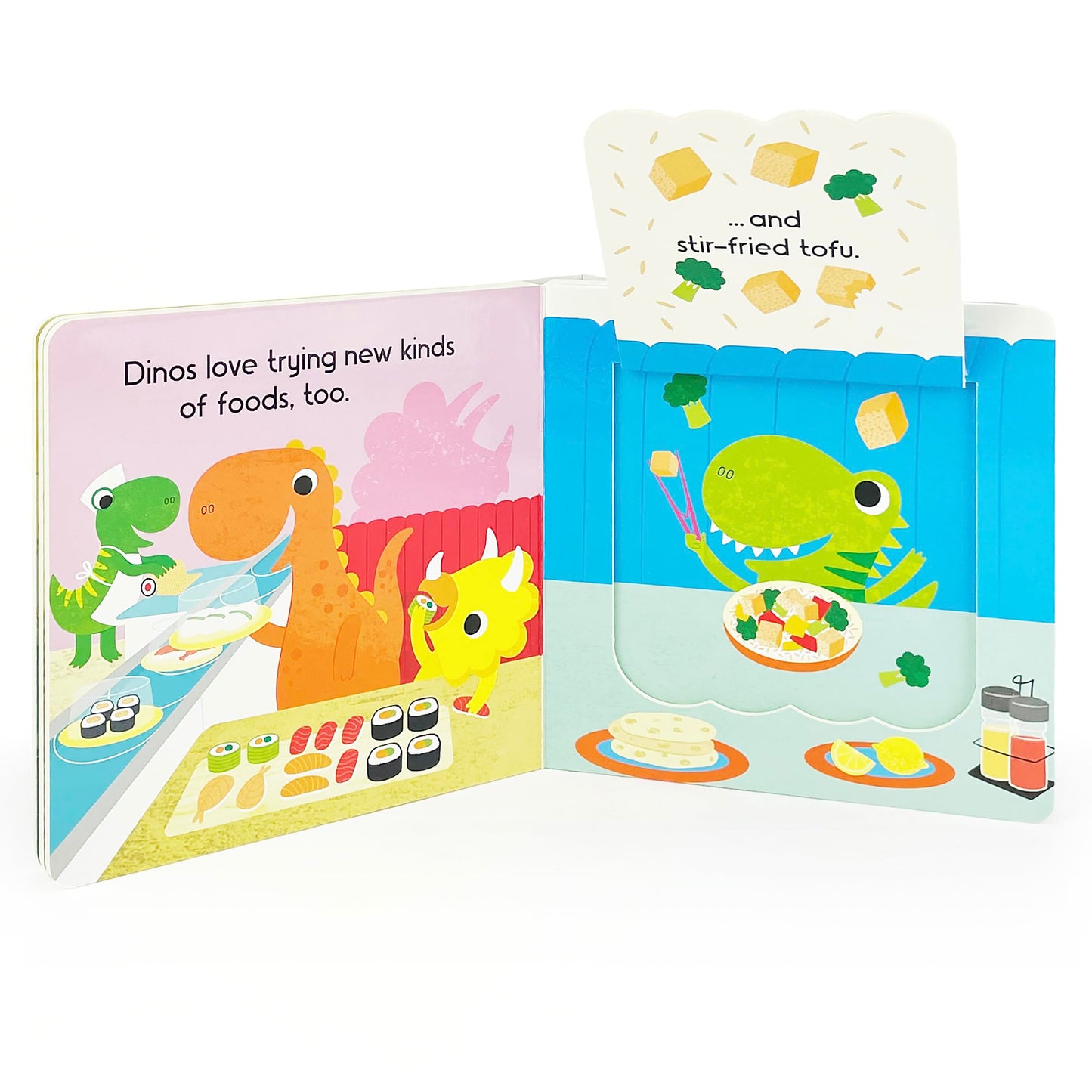Dinos Love Donuts - A Foodie Lift-a-Flap Board Book for Babies and Toddlers to Introduce Trying New Foods; A Fun Dinosaur Adventure