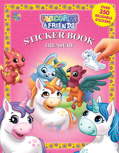 Phidal Unicorns & Friends Sticker Book Treasury - Activity Books for kids, 350 reusable stickers, 96 pages of fun