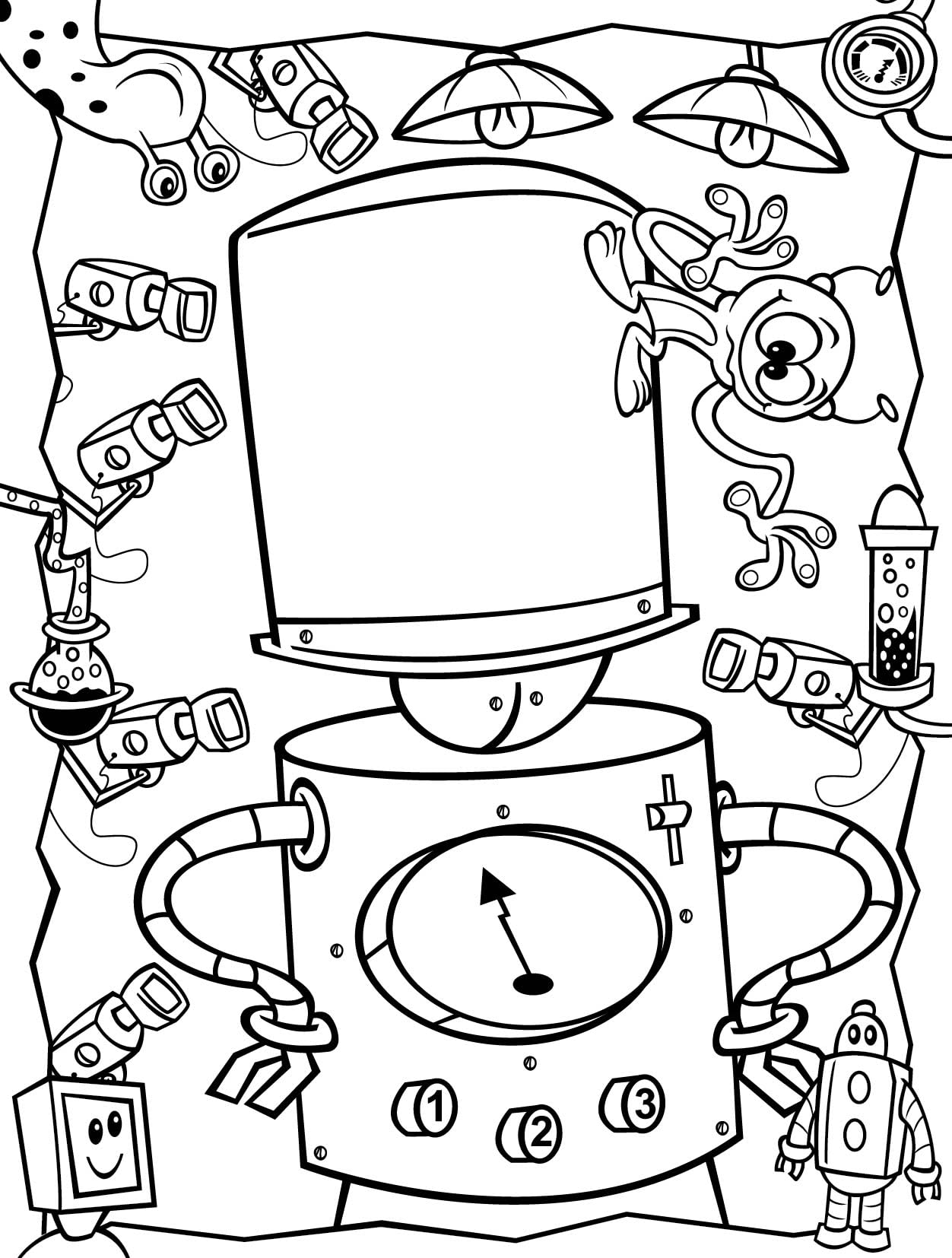 Funny Faces Coloring Sticker Book - Robots Includes 2 Pages with Over 50 Stickers 16 Pages