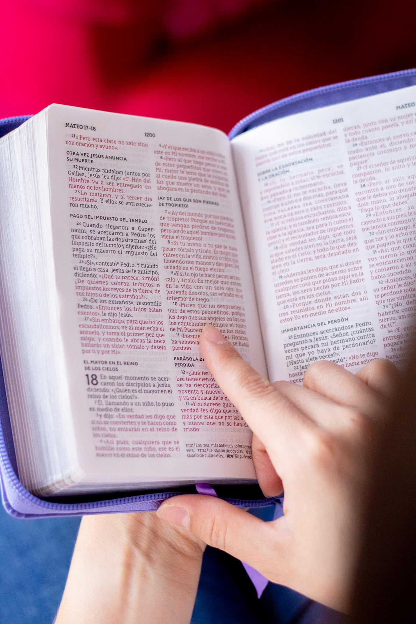 NBLA, Santa Biblia, Edición versificada, Tamao bolsillo, Leathersoft, Morado, Con cierre, Palabras de Jesús en rojo, Comfort Print (Spanish Edition)