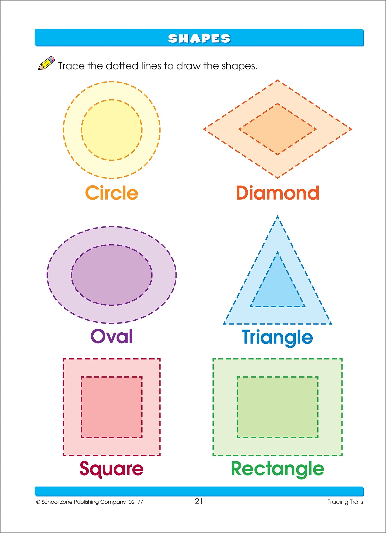 School Zone Tracing Trails Workbook: 32 Pages, Preschool, Pre-Writing, Intro to Shapes, Alphabet, Numbers, Ages 3 to 5 (Little Hand Helper Book Series)
