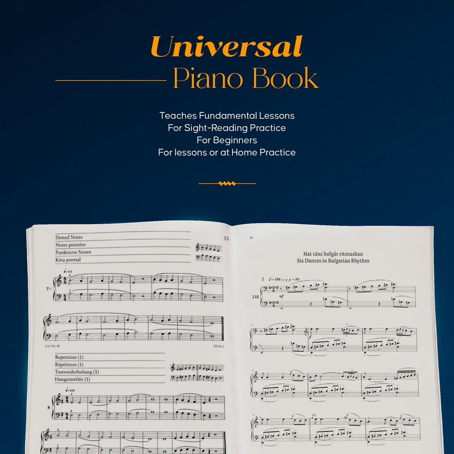 Mikrokosmos Volume 1 (Pink): Piano Solo - Piano Lessons Classic - Pink Piano Book with Music Theory and Exercises - Piano Sheet Music Book in English, French, German, and Hungarian