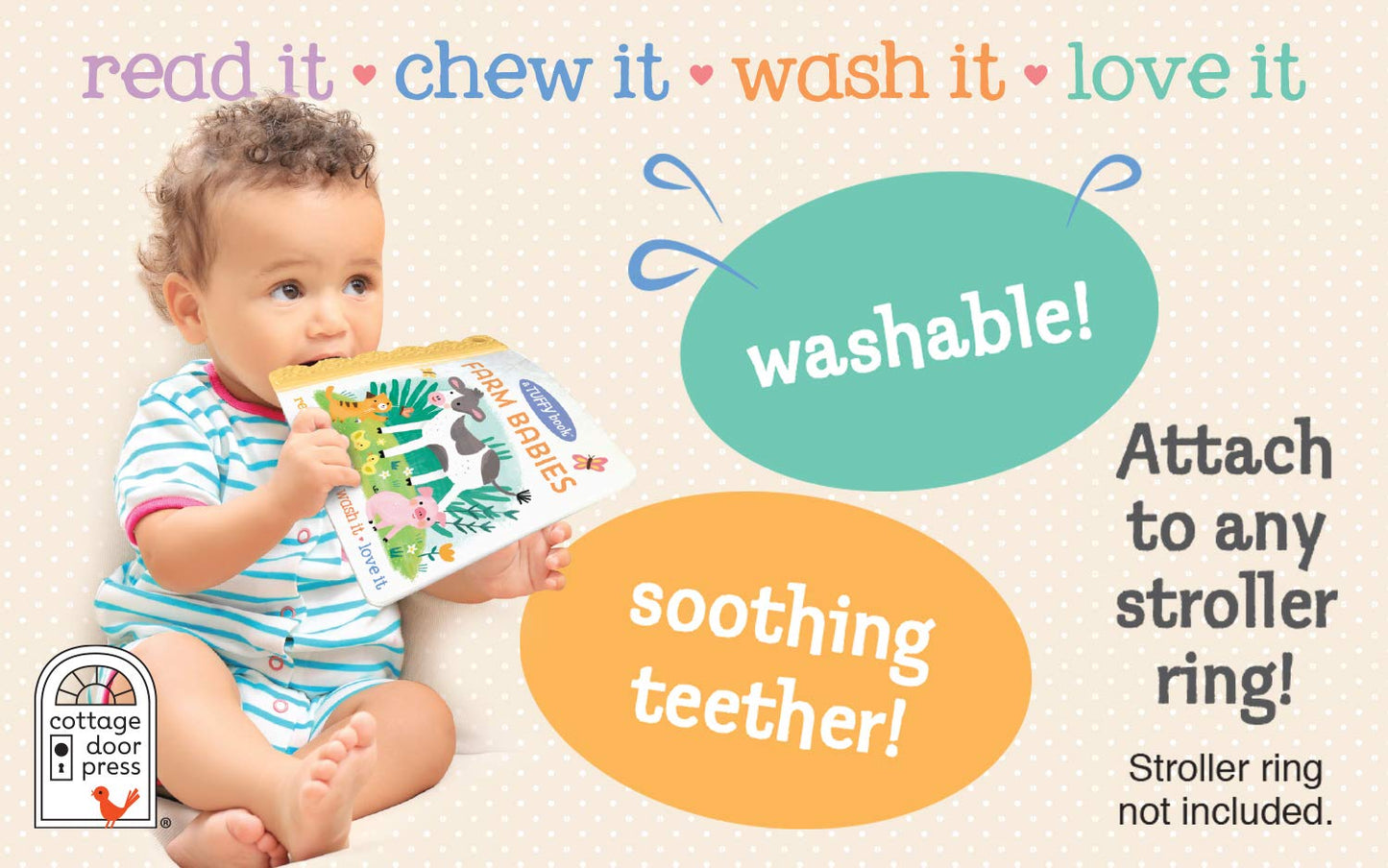 Tuffy Farm Babies Book - Washable, Chewable, Unrippable Pages With Hole For Stroller Or Toy Ring, Teether Tough, Ages 0-3 (A Tuffy Book)