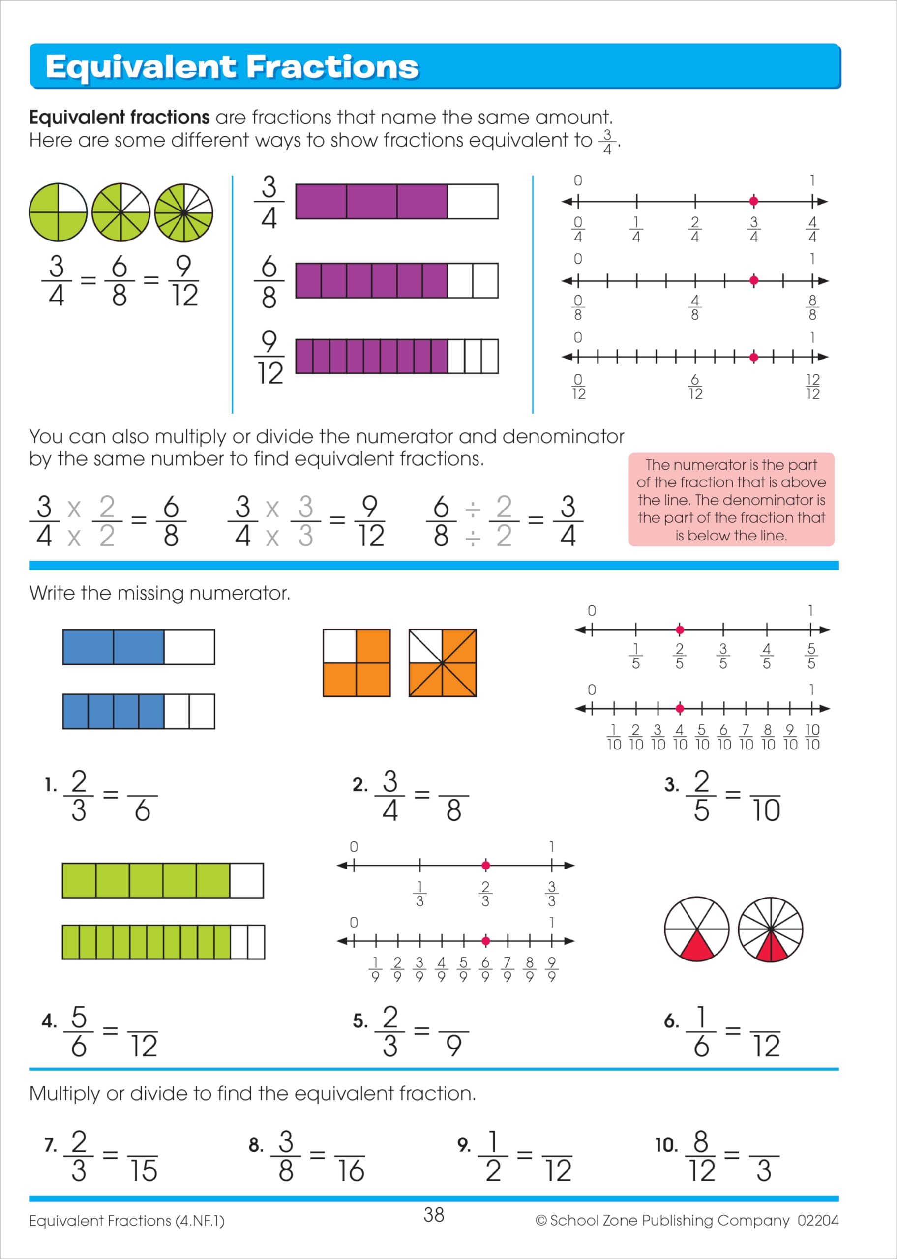 School Zone Math Basics 4 Workbook: 64 Pages, 4th Grade, Multiplication, Division Symmetry, Decimals, Equivalent Fractions, Ages 9-10 (I Know It! Book Series)