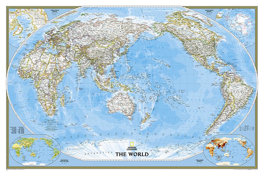 National Geographic World, Pacific Centered Wall Map - Classic (46 x 30.5 in) (National Geographic Reference Map)