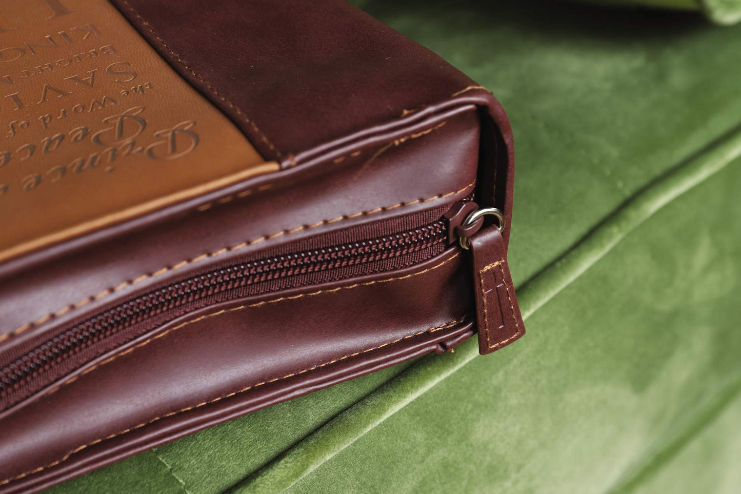 Names of Jesus Bible Cover, Zippered, Italian Duo-Tone Imitation Leather, Brown/Tan, Extra Large