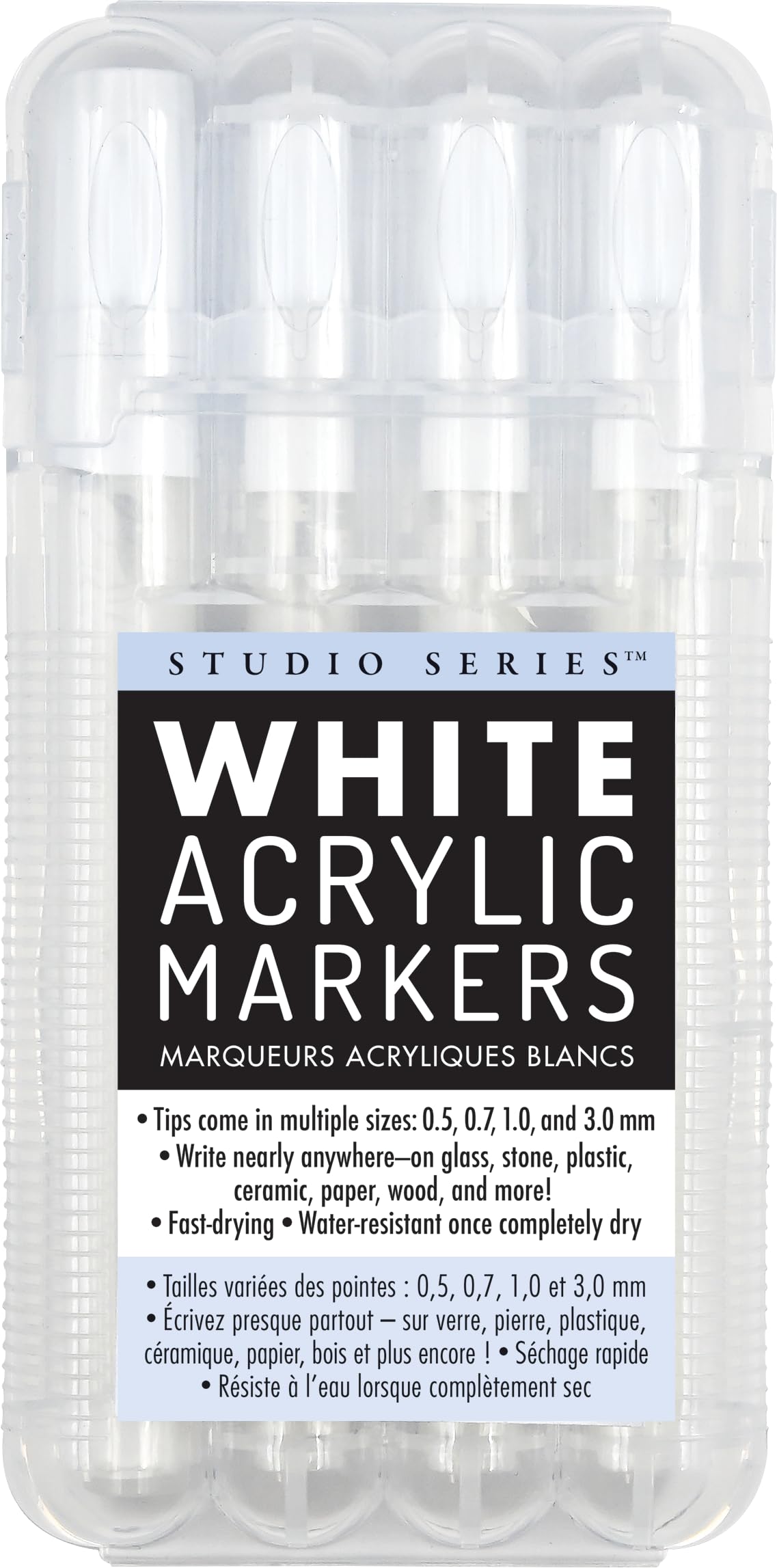PETER PAUPER PRESS Studio Series White Acrylic Markers (set of 4 permanent markers with different tip sizes)