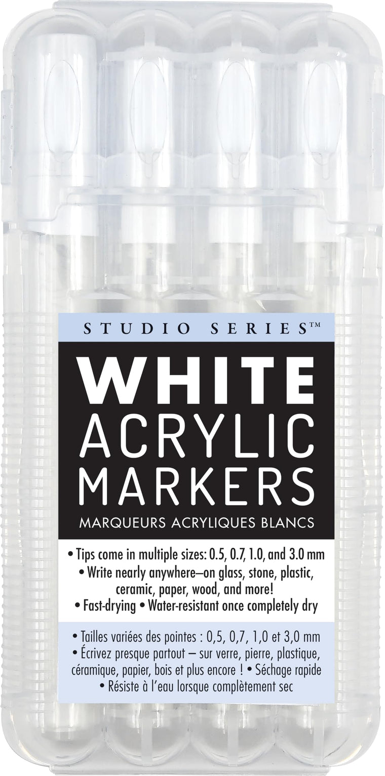 PETER PAUPER PRESS Studio Series White Acrylic Markers (set of 4 permanent markers with different tip sizes)