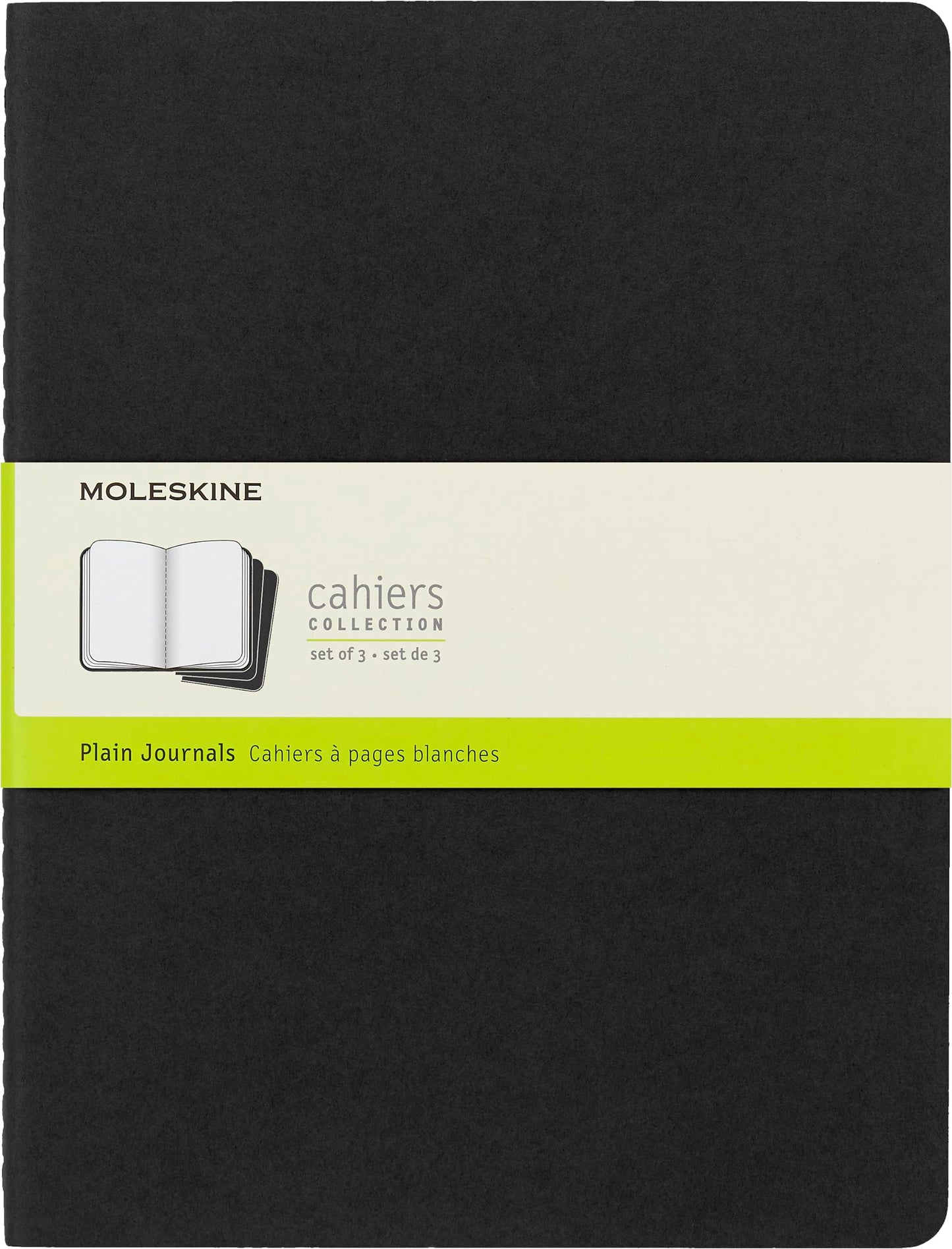 Moleskine Cahier Journal, Soft Cover, XL (7.5" x 9.5") Plain/Blank, Black, 120 Pages (Set of 3)