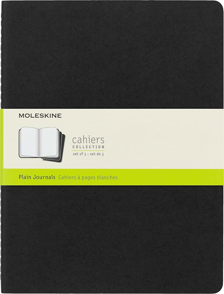 Moleskine Cahier Journal, Soft Cover, XL (7.5" x 9.5") Plain/Blank, Black, 120 Pages (Set of 3)