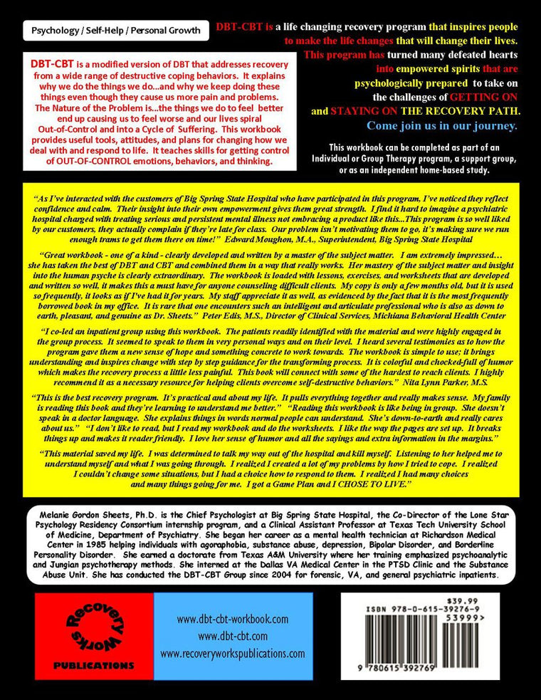 Out-of-Control: A Dialectical Behavior Therapy (DBT) - Cognitive-Behavioral Therapy (CBT) Workbook for Getting Control of Our Emotions and Emotion-Driven Behavior — back cover