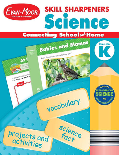 Evan-Moor Skill Sharpeners Science Workbook, Kindergarten, Physical, Life, and Earth Science, Songs, Activities, Size, Shape, Solids, Liquids, Gas, Animals, Plants, Habitats, Weather, Homeschool