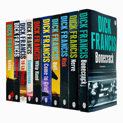 Dick Francis Thriller Collection 10 Books Set (Nerve, Bonecrack, Knock Down, Come To Grief, Whip Hand, Smokescreen, Risk, Bolt, 10-Lb Penalty & Reflex)