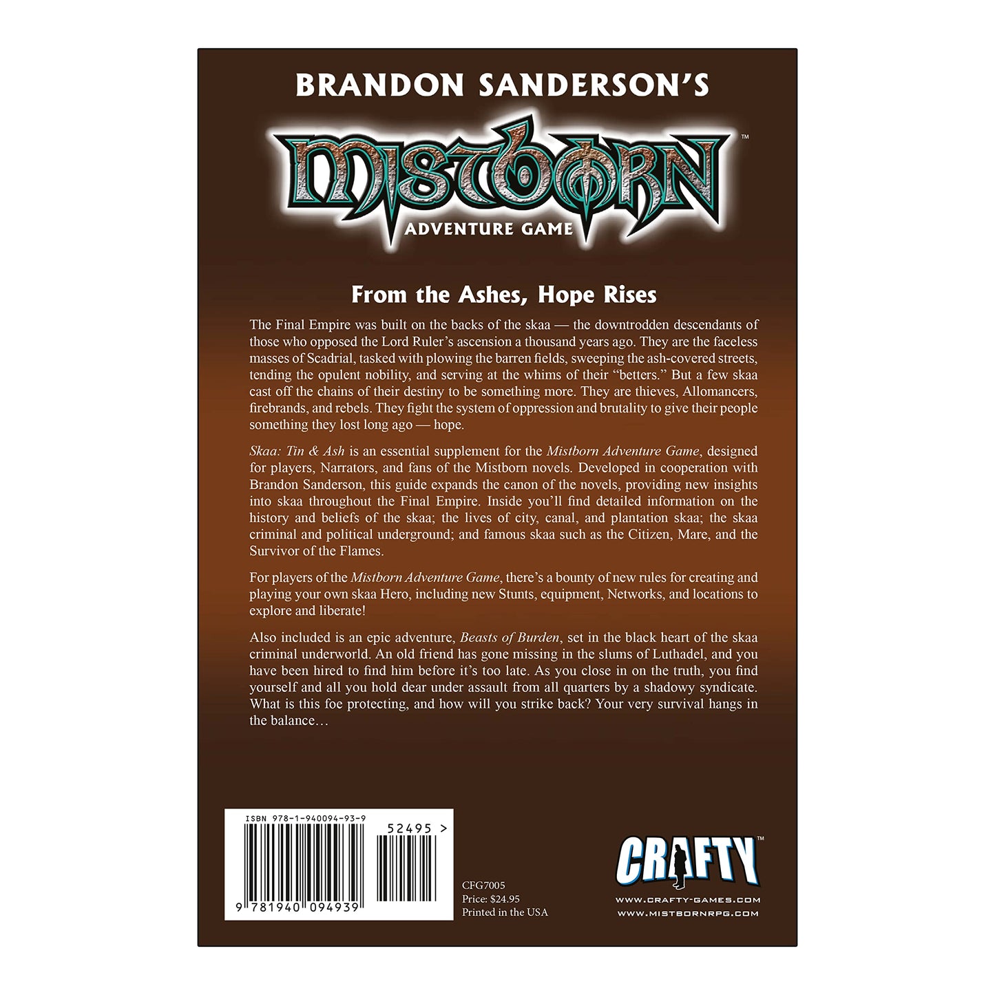 Mistborn: Skaa: Tin & Ash by Crafty Games - Rebellion Role-Playing - 2-6 Players, 1-2 Hours Gameplay, Ages 13+
