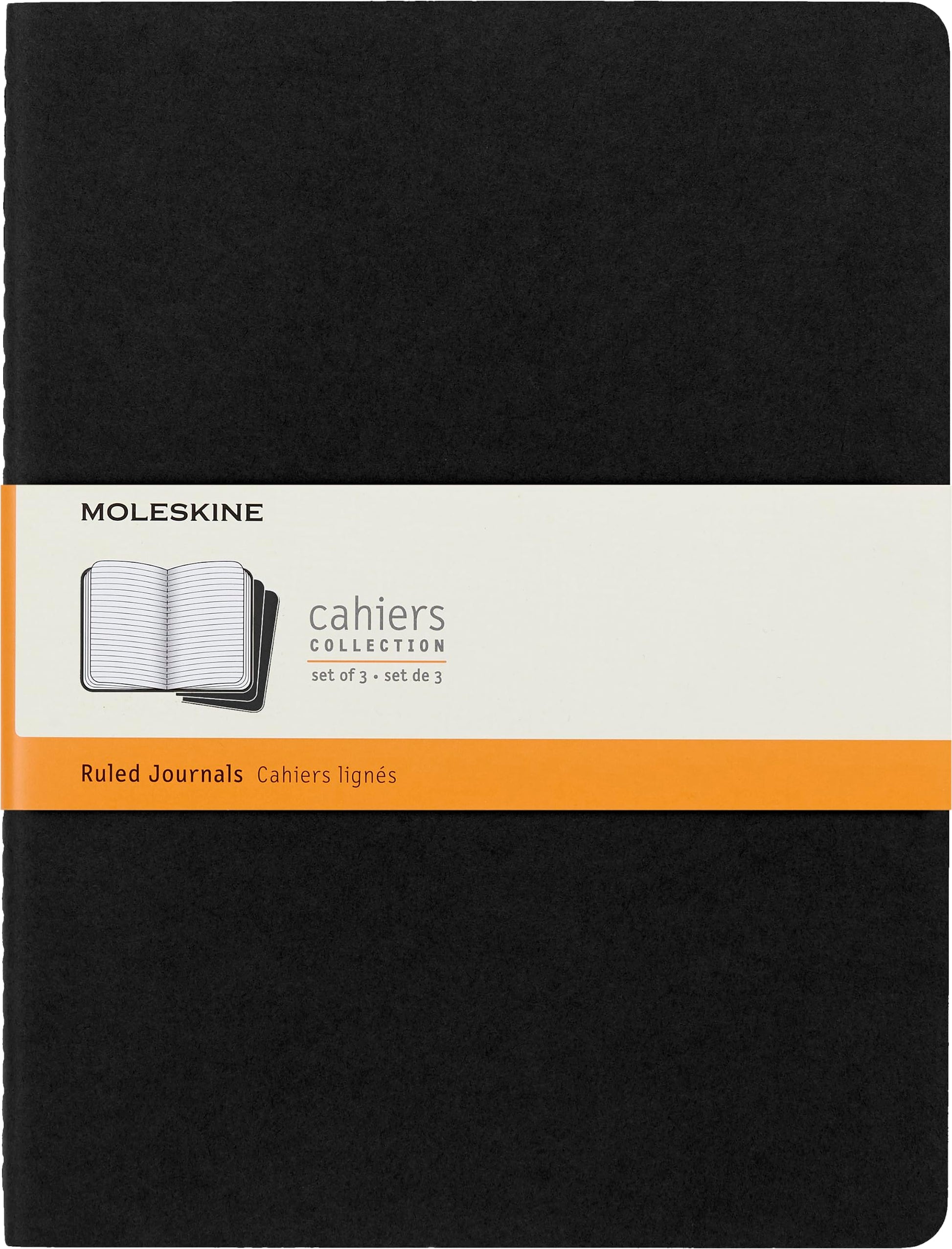 Moleskine Cahier Journal, Soft Cover, XL (7.5" x 9.5") Ruled/Lined, Black, 120 Pages (Set of 3)