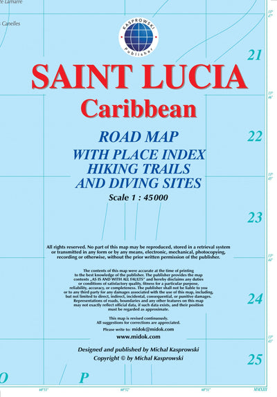 Saint Lucia Street Map With Index 1:45,000