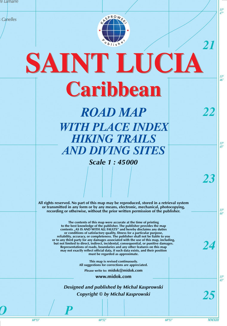 Saint Lucia Street Map With Index 1:45,000