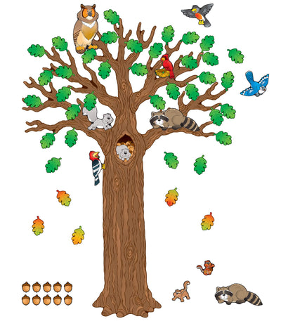 Carson Dellosa Education Carson Dellosa Woodland Bulletin Board Set-Seasonal Tree Cutout With Forest Animals, Autumn Leaves, Acorns, Elementary Classroom and Homeschool Decorations (120 pc)