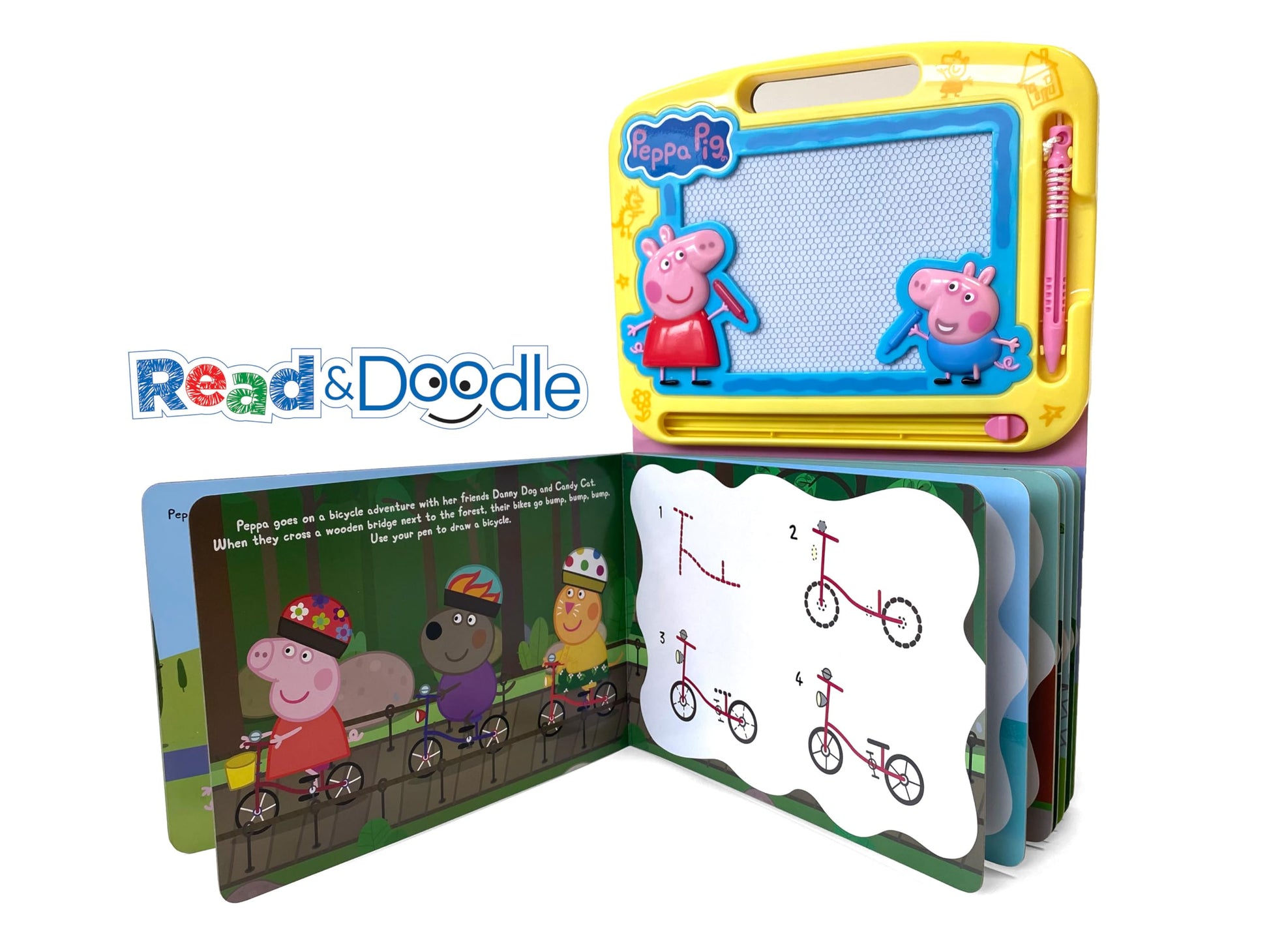 Peppa Pig Read & Doodle - Learning resources for kids, a magnetic drawing pad, an easy-to-use pen, 22-page board book for reading and drawing