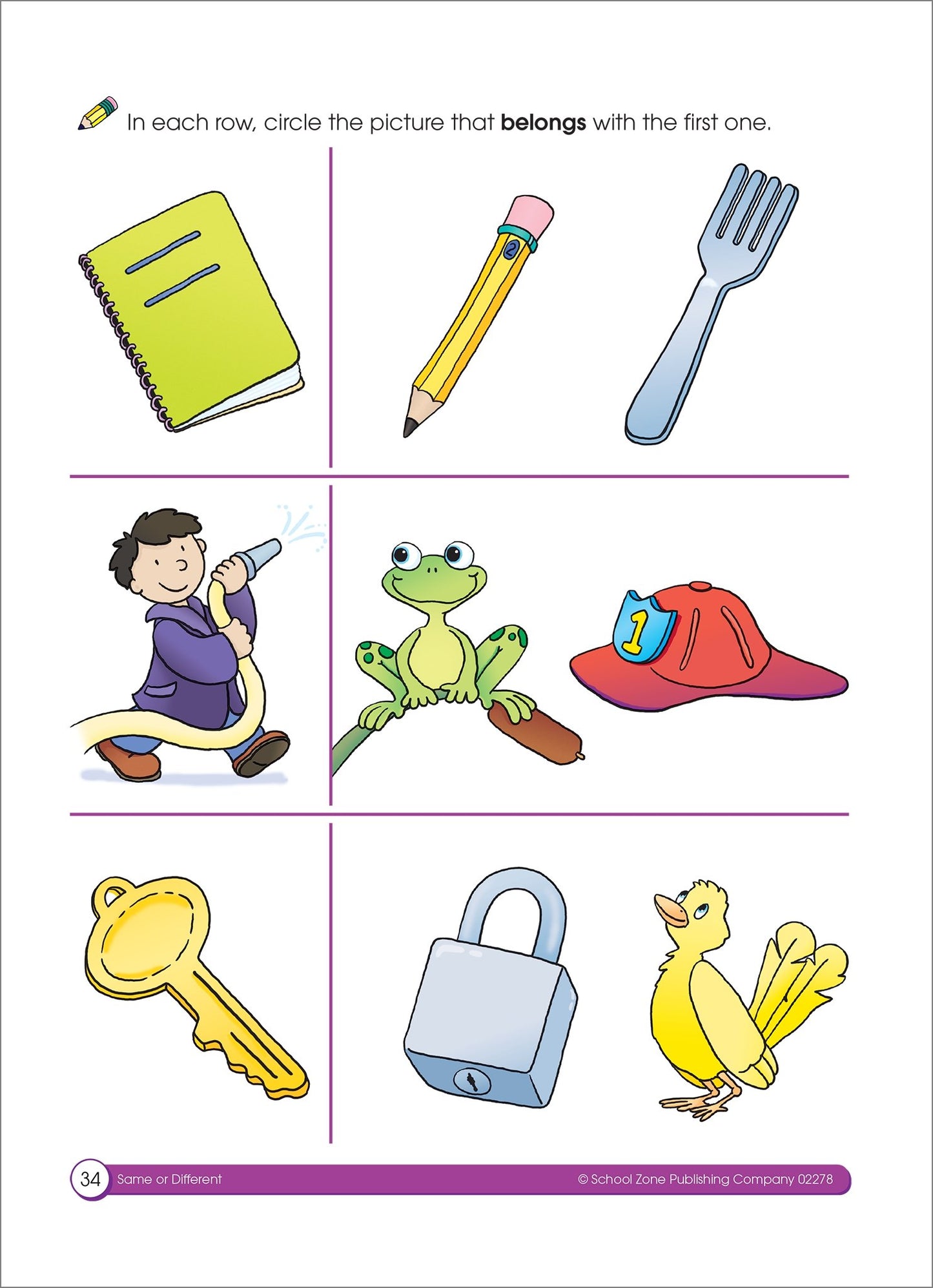 School Zone - Same or Different Workbook - 64 Pages, Ages 3 to 5, Preschool, Kindergarten, Shapes, Colors, Matching, Compare and Contrast, and More (School Zone Get Ready! Book Series)