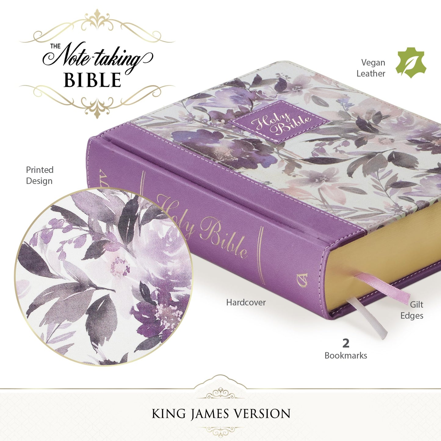 KJV Holy Bible, Note-taking Bible, Faux Leather Hardcover - King James Version, Purple Floral Printed (KJV Note-taking Editions)