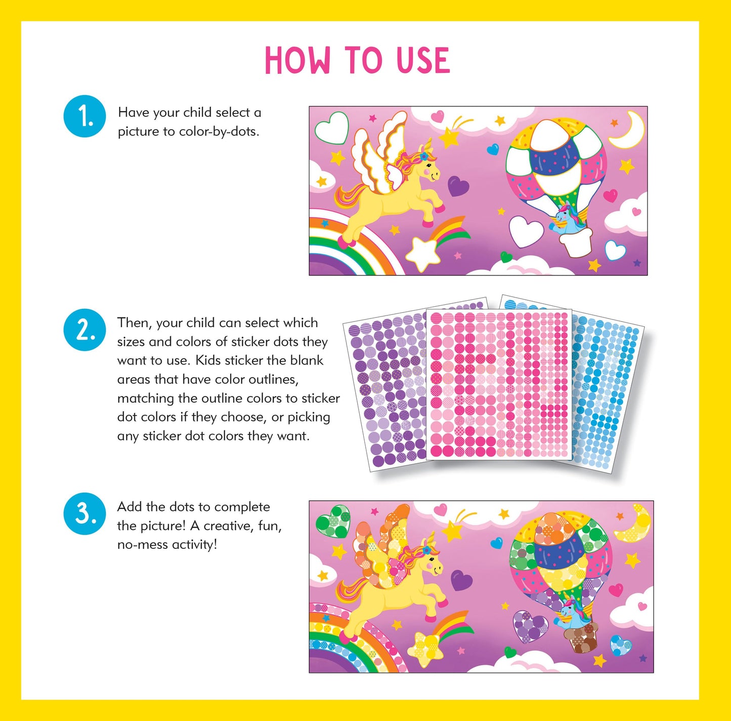 Color-By-Dots Sticker Book - Unicorns (Over 1,900 dot stickers to created incredible scenes)