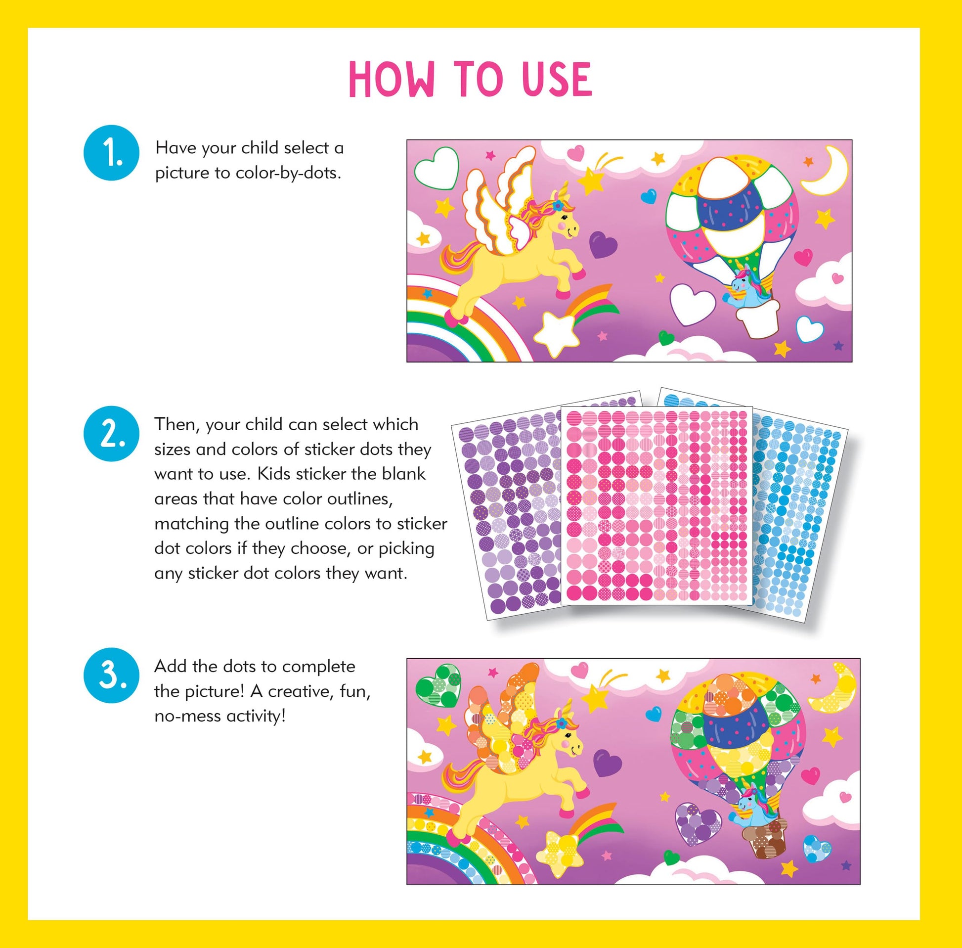 Color-By-Dots Sticker Book - Unicorns (Over 1,900 dot stickers to created incredible scenes)