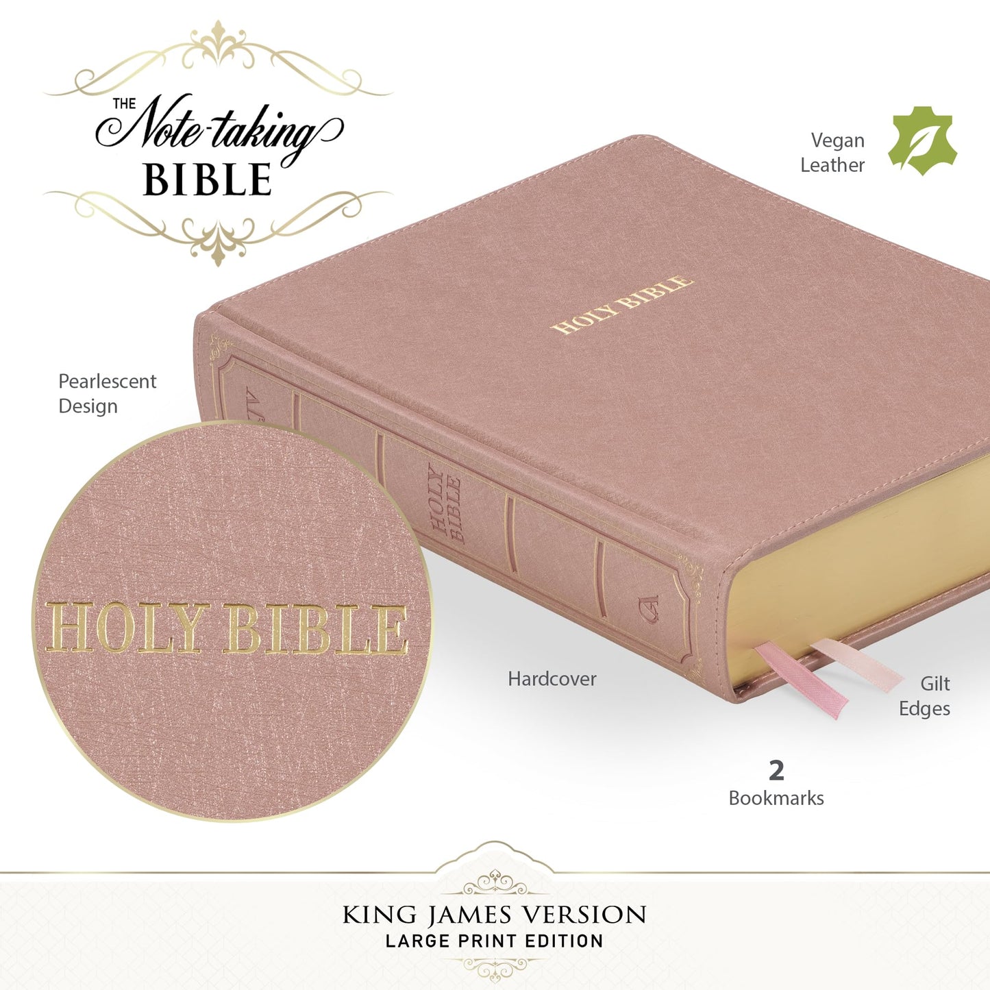 KJV Holy Bible, Large Print Note-taking Bible, Faux Leather Hardcover - King James Version, Rose Gold (KJV Note-taking Editions)