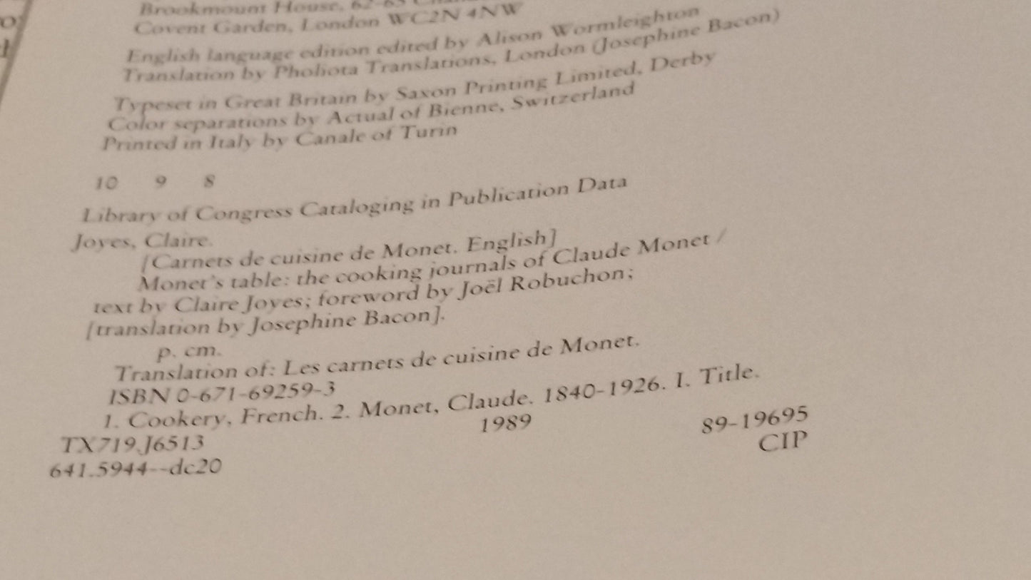 Monet's Table: The Cooking Journals of Claude Monet by Joyes