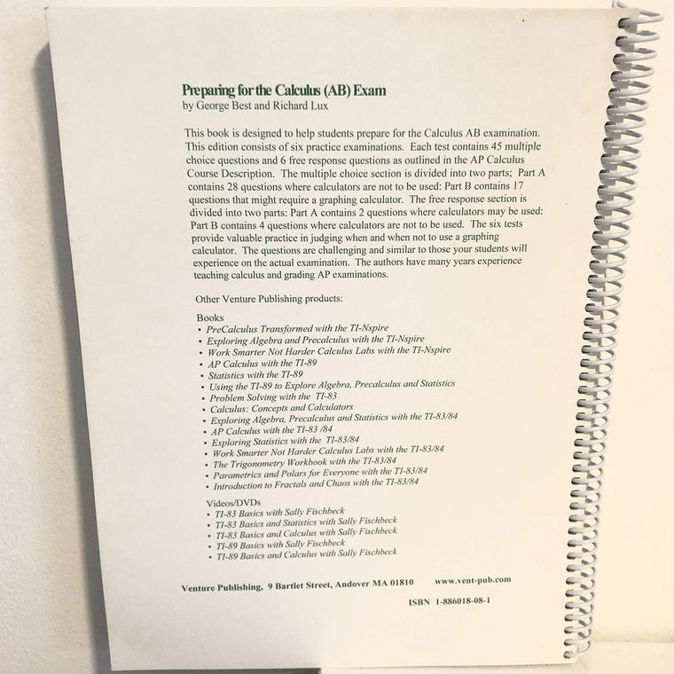 Preparing for the Ap Calculus Examination-Ab — back cover