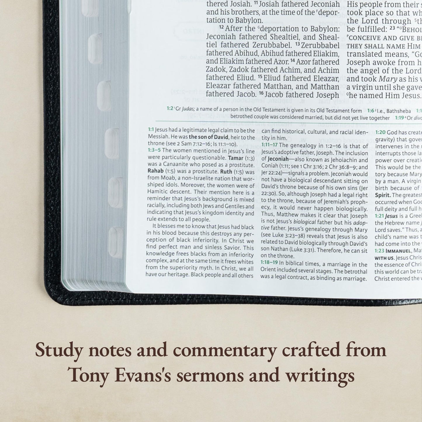 NASB Tony Evans Study Bible, Black Genuine Leather, Indexed, Black Letter, Study Notes and Commentary, Articles, Videos, Charts, Easy-to-Read Bible Karmnina Type