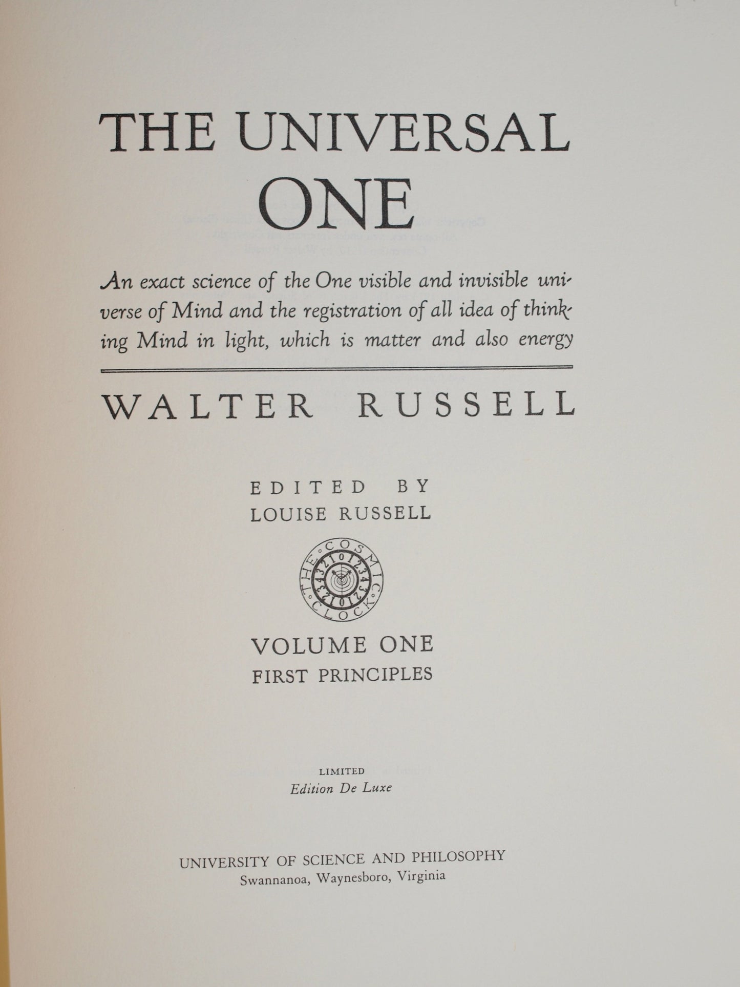 The Universal One by Walter Russell (Hardcover)