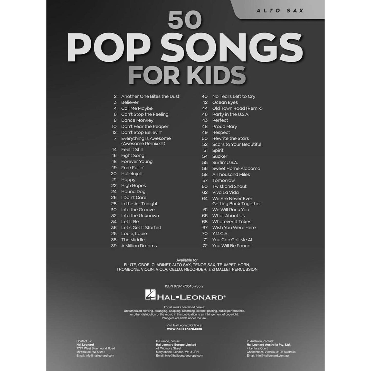 50 Pop Songs for Kids for Alto Sax