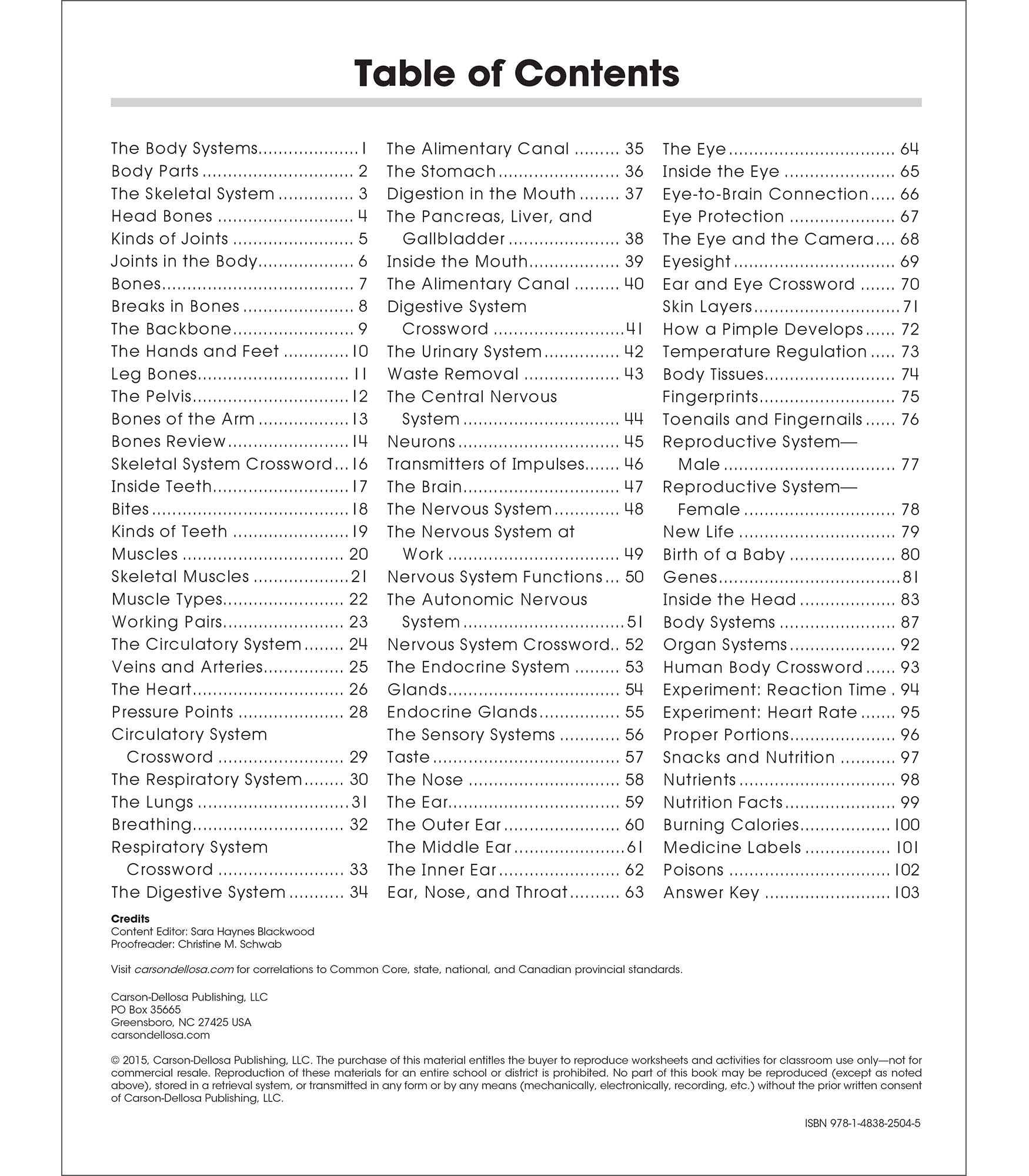 Carson Dellosa The 100+ Series: Human Body Workbook-Grades 5-8 Science Book, Human Anatomy, Bones, Muscles, Organs, the Nervous System, Health and Nutrition (128 pgs)