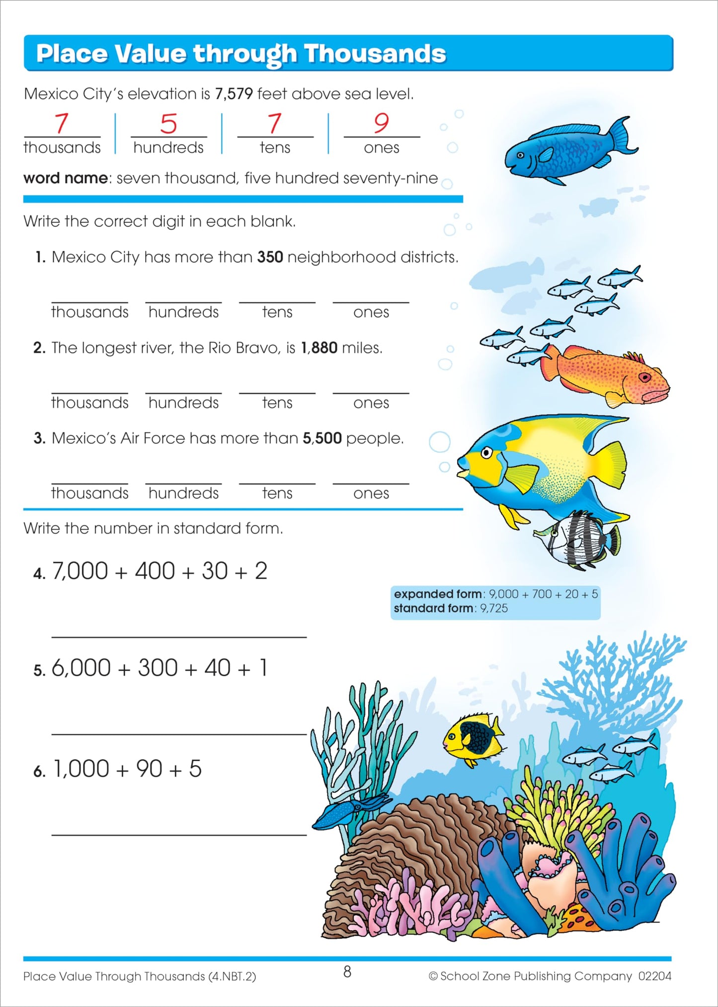 School Zone Math Basics 4 Workbook: 64 Pages, 4th Grade, Multiplication, Division Symmetry, Decimals, Equivalent Fractions, Ages 9-10 (I Know It! Book Series)