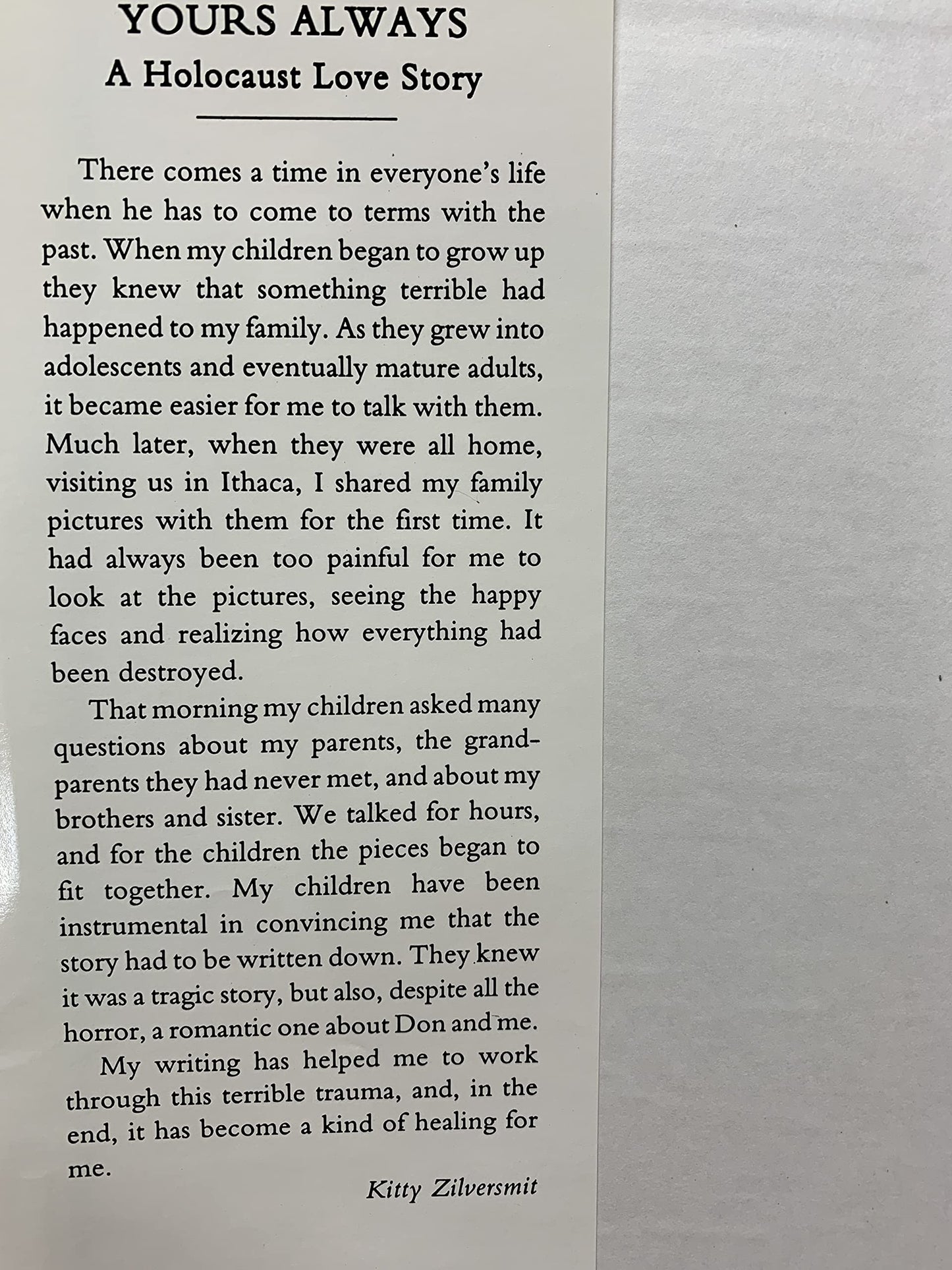 Yours Always: A Holocaust Love Story (Occasional Publications of the Department of Near Eastern Studies and the Program of Jewish Studies, Cornell University, V. 2)