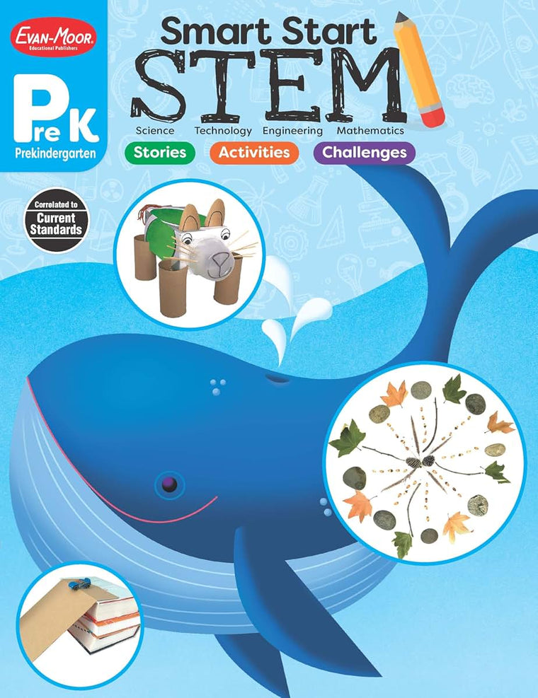 Evan-Moor Smart Start STEM Workbook, Grade PreK, Science, Technology, Engineering, Math, Hands On Activities, Problem Solving, Critical Thinking, Fine Motor Skills, Sequencing, Animals, Homeschool