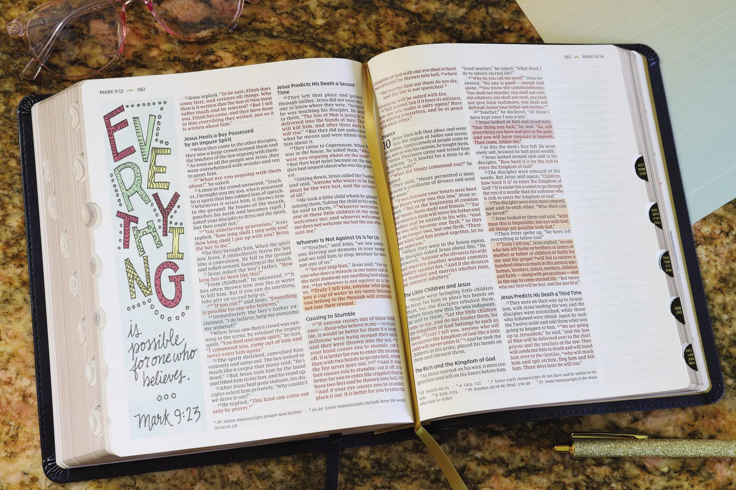 NIV, Radiant Virtues Bible: A Beautiful Word Collection, Leathersoft, Navy, Red Letter, Thumb Indexed, Comfort Print: Explore the virtues of faith, hope, and love