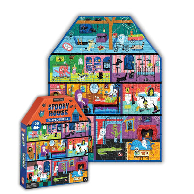 Mudpuppy Spooky House - 100 Piece Unique House Shaped Scene Puzzle with Colorful and Fun Illustrations of A Haunted House for Children Ages 5-8