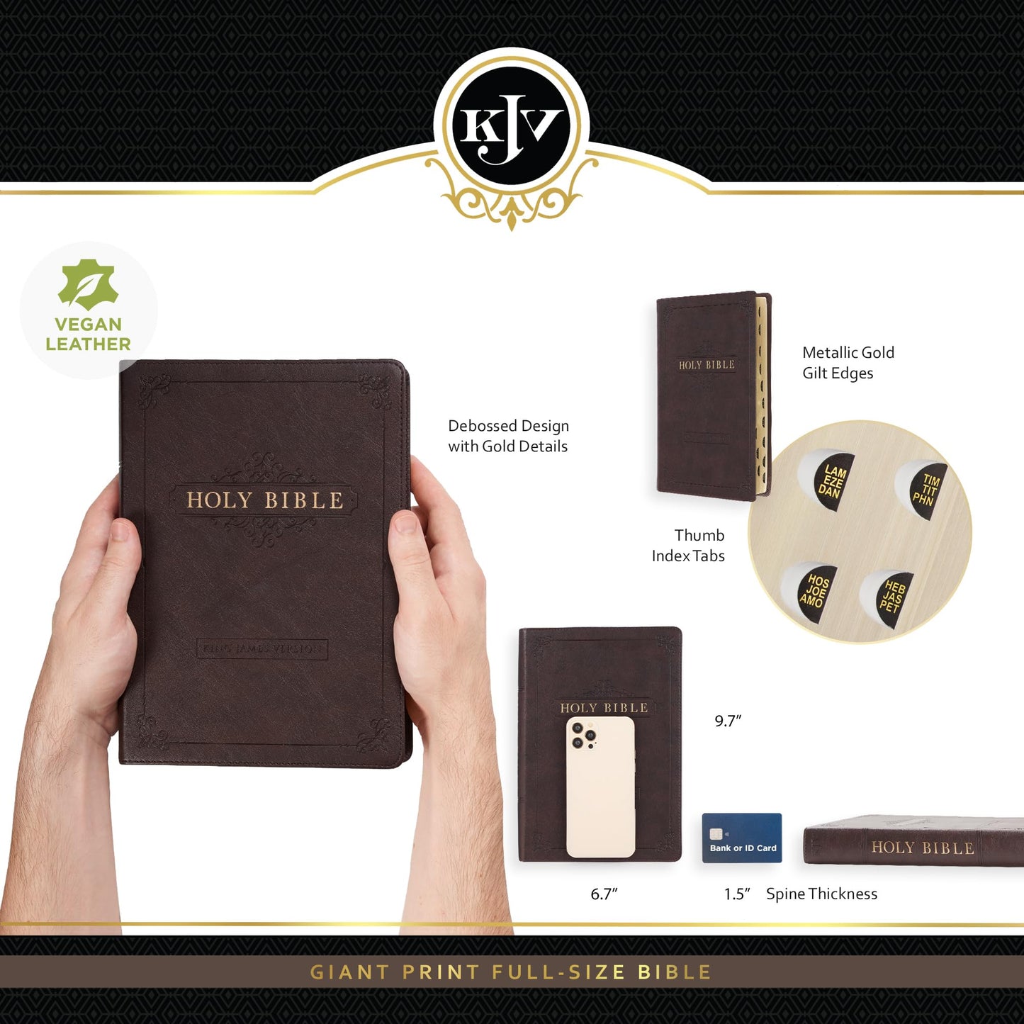 KJV Holy Bible, Giant Print Full-size Faux Leather Red Letter Edition - Thumb Index & Ribbon Marker, King James Version, Espresso Brown (KJV Full Size GP Editions)