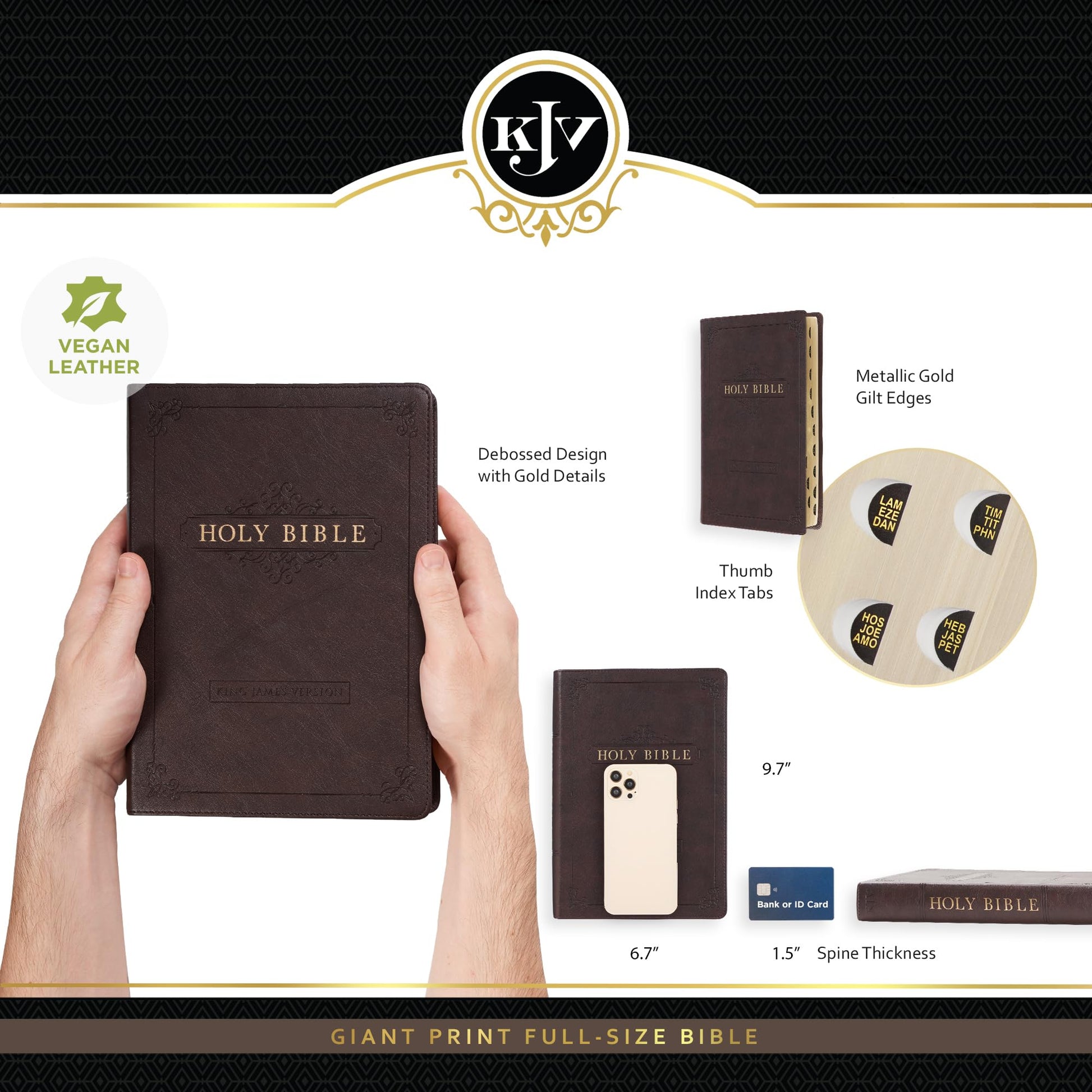 KJV Holy Bible, Giant Print Full-size Faux Leather Red Letter Edition - Thumb Index & Ribbon Marker, King James Version, Espresso Brown (KJV Full Size GP Editions)