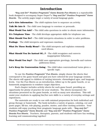 Super Duper Publications  Say and Do Positive Pragmatic Game Board Fun Sheets  Educational Resource for Children