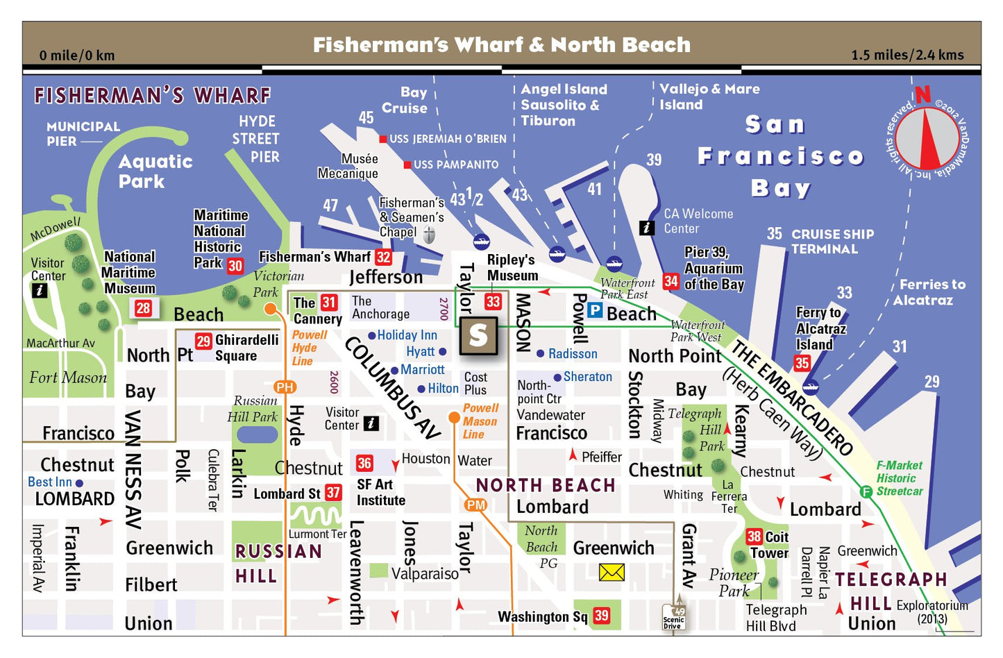 San Francisco Pop-Up Map by VanDam - Laminated pop-up map of San Francisco, CA and the Bay AREA with all attractions, museums, sights, hotels, ferries, & BART, MUNI TRANSIT map