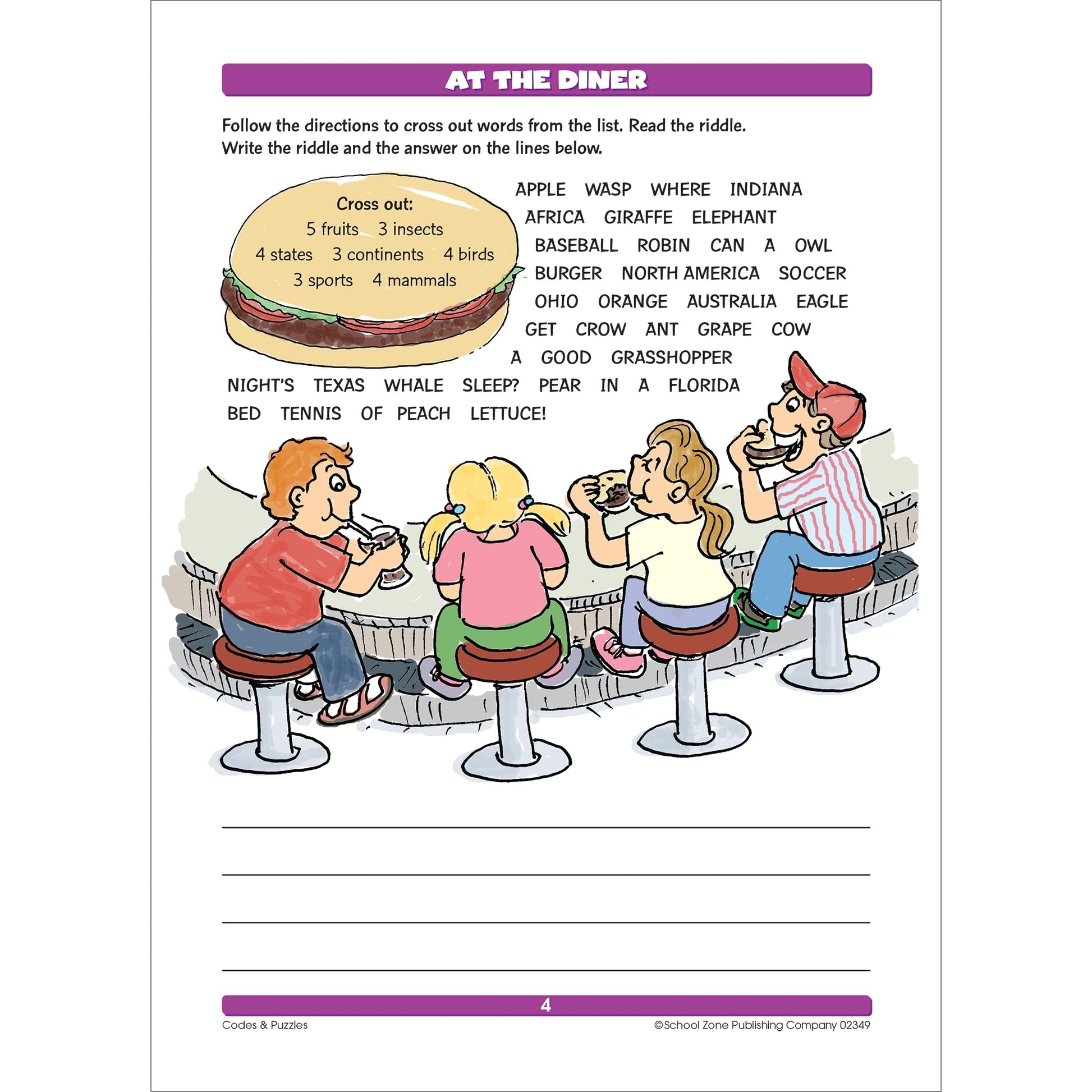 School Zone Codes & Puzzles Workbook: 64 Pages, 2nd Grade, 3rd Grade, Crossword Puzzles, Word Searches, Games, Riddles, Problem-Solving, Ages 7+ (Activity Zone Book Series)