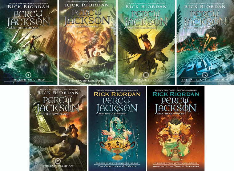 Percy Jackson and the Olympians Series 7 Books Set by Rick Riordan (The Lightning Thief, Sea of Monsters, Titan's Curse, Battle of the Labyrinth, Last ... of the Gods, Wrath of the Triple Goddess)