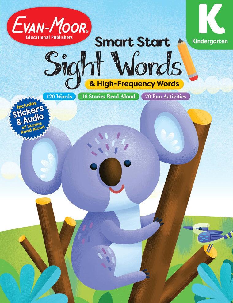 Evan-Moor Smart Start Sight Words and High-Frequency Words, Kindergarten Workbook, Stickers, Audio Read Aloud, Stories and Activities, Reading Skills, Vocabulary, Dolch, Pronunciation, Homeschool